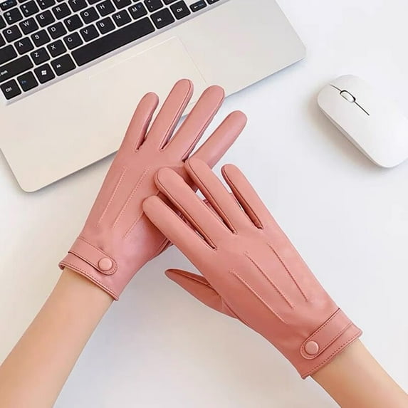 Lroveb Womens Faux Leather Gloves Fashion Lace Butterfly Embroidery Fleece Lined Gloves Lambskin Driving Winter Gloves