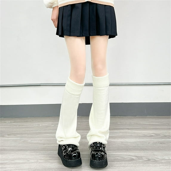 Lroveb Womens Knitted Leg Warmers Women Girls Japanese Leg Warmers Kawaii Knit Boot Socks 90s Solid Striped Gothic Crochet Leg Warmers