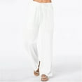 thumbnail image 1 of Lroveb Womens Linen Pants, Summer Flowy Wide Leg Palazzo Pants, Solid Bandage Pocket Loose Casual Linen Pants White, 1 of 9
