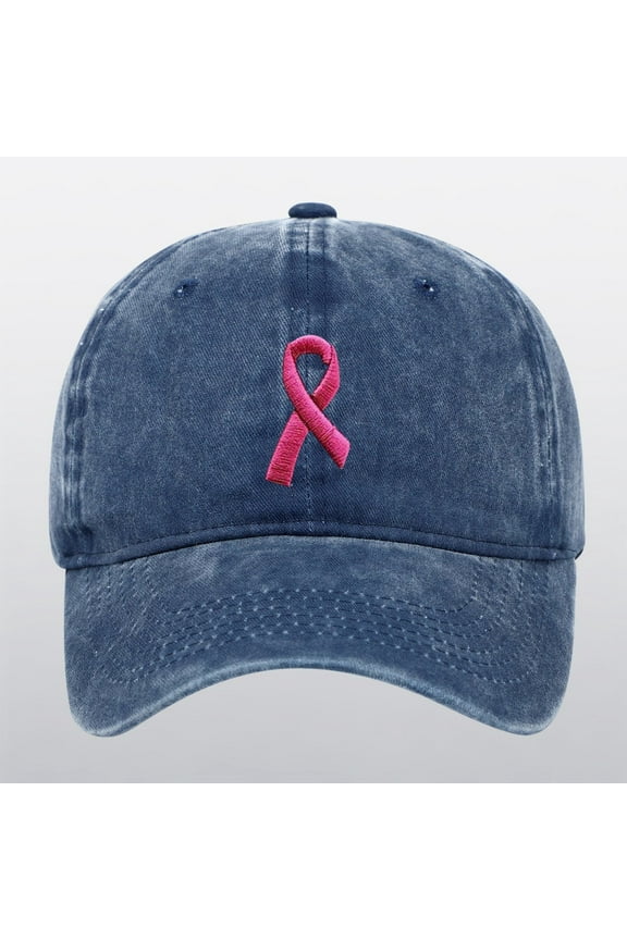 Womens Pink Ribbon Embroidered Baseball Caps Breast Cancer Awareness Hats Trucker Cap Navy
