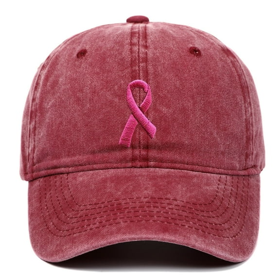 Lroveb Womens Pink Ribbon Embroidered Baseball Caps Breast Cancer Awareness Hats Trucker Cap Wine