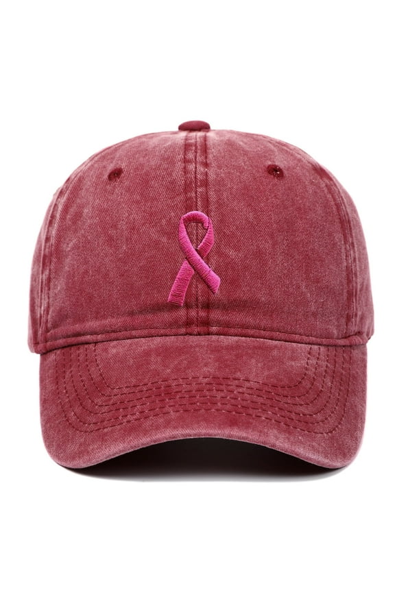 Womens Pink Ribbon Embroidered Baseball Caps Breast Cancer Awareness Hats Trucker Cap Wine