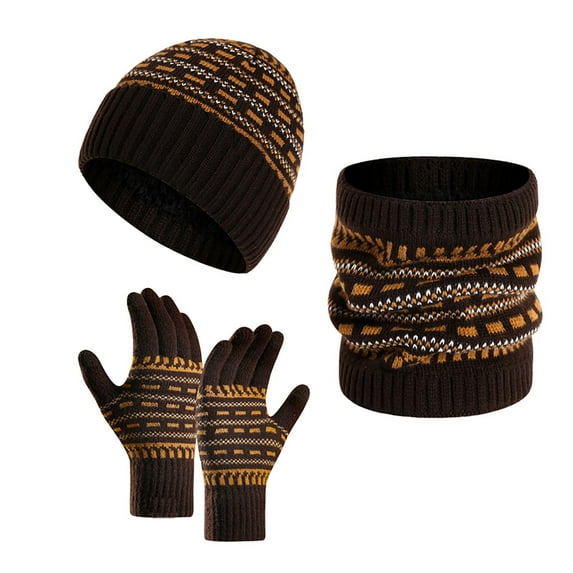 Lroveb Womens Scarf Hat and Gloves Set Fall Winter Warm Wool Knitted Thickened Neck Glove Three Piece Thermal Outfits