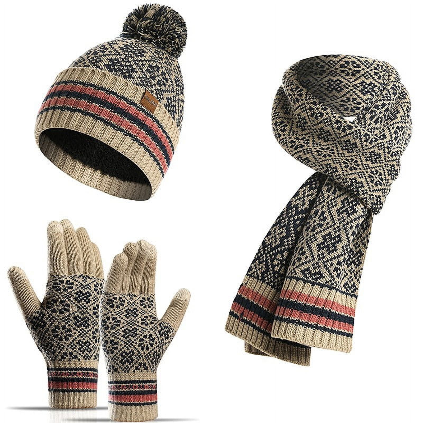 Winter Cute Bow Knot Hat Scarf Gloves Set