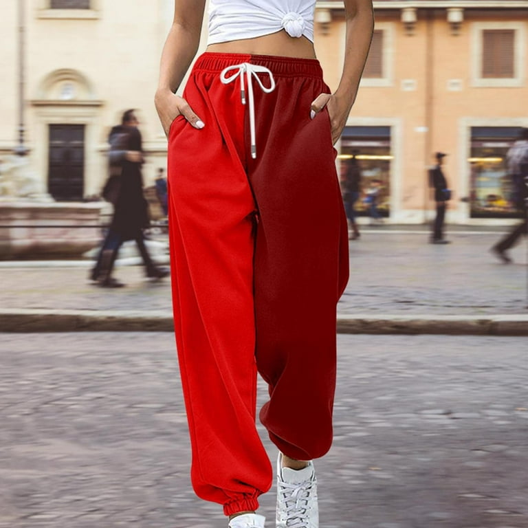 Lroveb Womens Sweatpants with Pockets High Waisted Jogger Pants Drawstring Baggy Loose Color Block Gradient Atheltic Workout Pants Red Walmart
