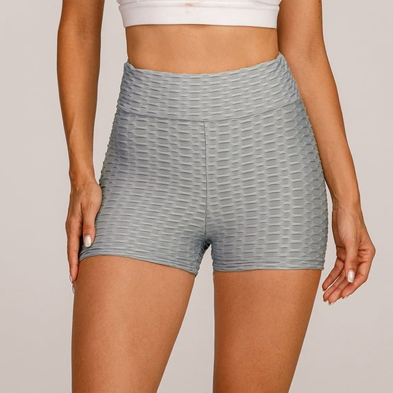 Lroveb Yoga Shorts for Women, High Waisted Athletic Workout Shorts, Hip Stretch Running Fitness Pants Wrinkled Biker Shorts Grey