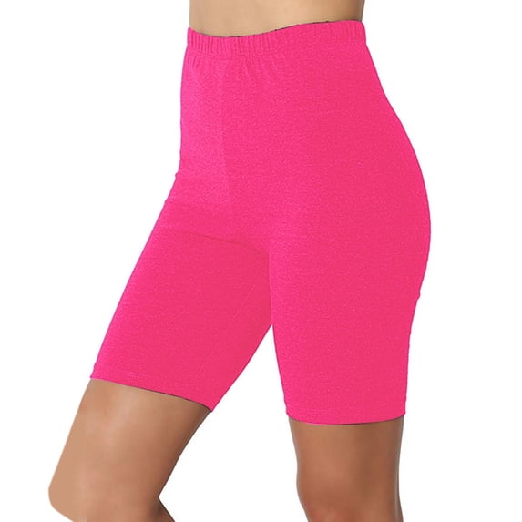 Lroveb Yoga Shorts for Women Plus Size, High Waisted Athletic Workout Shorts, Womens Comfy Elastic Band Solid Active Shorts Pants Color Hot Pink