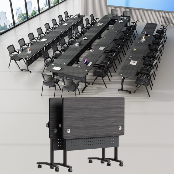 Lrxmastery Folding Conference Table, Commercial Training Desk with Lockable Casters, Sturdy Steel Frame for Classroom & Meeting Room, 2Pack
