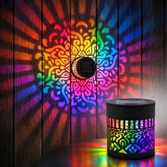 Lscsdf Seven-Color Changing Solar Mandala Projection Wall Light Decorative Solar Mandala Lights Outdoor Waterproof Metal Fence Lights for Yard Garden Post Patio Backyard Decor