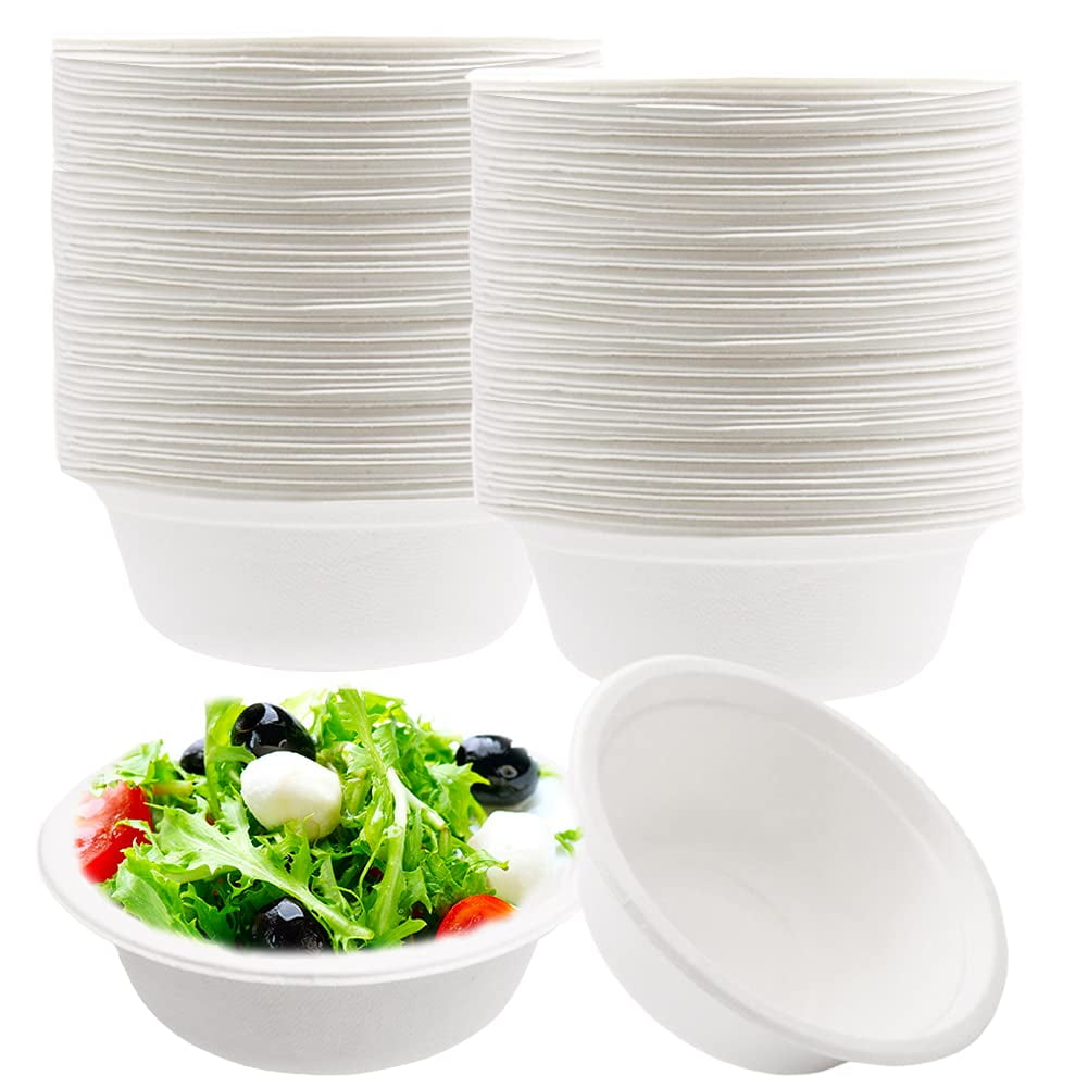 Lshfwn 100 PCS Disposable TSF6Paper Bowls,100% Compostable Biodgradble Bowl,12 OZ White Party Paper Bowls,Natural Sugarcane Fibers Bowls for Parties Catering