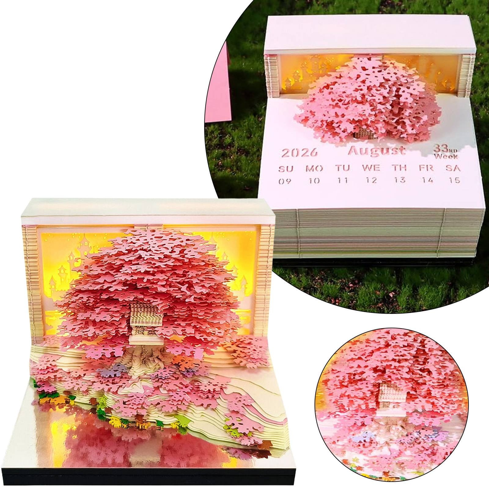 Lshn 3D LED Desk Calendar, 2026 Memo Pad Calendar, DIY Paper Craft Art, Romantic Tabletop Decoration, Creative Housewarming Gift, for Office Desktop Display