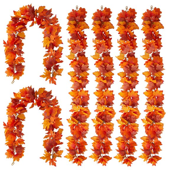 Lshn 6 Pack Fall Garland, Fall Leaves Garland, Fall Leaf Garland, Fake Fall Leaves, Fall Maple Leaves Garland, Hanging Vine Garlands, Thanksgiving Garland, Autumn Decor for Mantle Home Party Decor