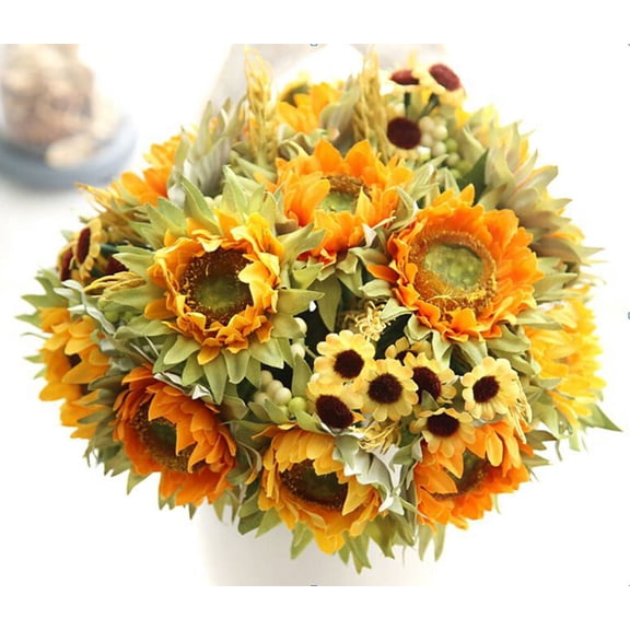 Lshn Fall Decor,Artificial Sunflower Bouquet - Premium Fall Floral Arrangement for Vases, Wedding Decor, Home Accents - Long-Lasting Indoor/Outdoor Yellow Silk Flowers