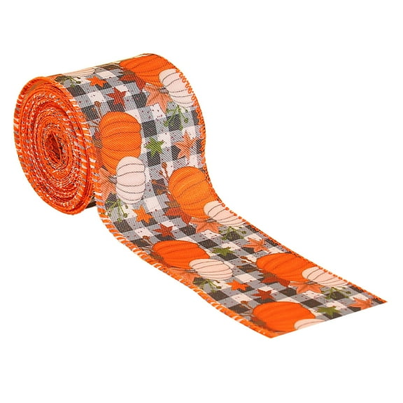 Lshn Fall Ribbon, Fall Ribbon Wired, Ribbons for Crafts, Fall Wired Ribbon, Burlap Pumpkin Maple Pattern Harvest Thanksgiving Ribbon, Fall Wired Ribbon for Wreaths Making Crafts Gift Wrapping Bows