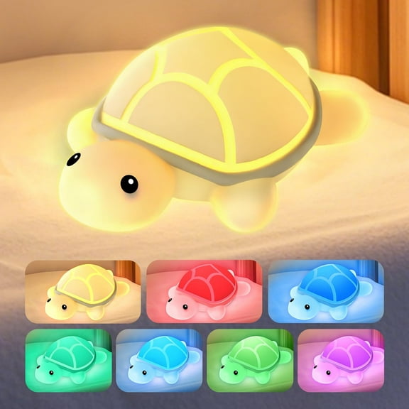 Lshn Silicone Turtle Night Light, USB Rechargeable Lamp, 7 Color Changing Nightlight, Dimmable LED, Touch Control, Portable Night Lamp, for Bedroom, Nursery, and Travel
