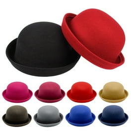 Women Wide Brim Flat Top Hat Formal Classic Bowler Boater