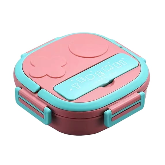 Lshylf Cute Lunch Box Bento 3 Compartment Stainless Steel Leakproof Container With Fork Meal Prep Portable,Pink,One Size