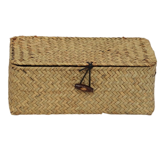Lshylf Wicker Basket With Lid Seagrass Woven Storage Basket For Home Organizing(D,9.06in*5.12in)