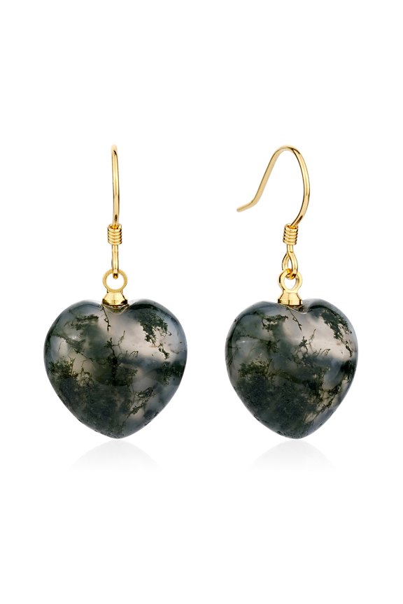 18K Gold Plated 925 Sterling Silver Heart Moss Agate Earrings for Women Natural Green Stone Moss Agate Jewelry Gift for Mother
