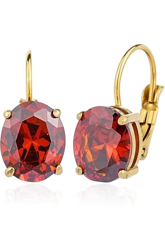 Cut-Oval Garnet Leverback Earring for Women 18k Gold Plated Oval Dark Blue CZ Lever Drop Earring January Birthstone Gift Garnet Jewelry Valentine's Day Gift for Her
