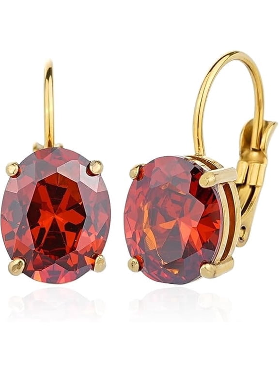 Cut-Oval Garnet Leverback Earring for Women 18k Gold Plated Oval Dark Blue CZ Lever Drop Earring January Birthstone Gift Garnet Jewelry Valentine's Day Gift for Her