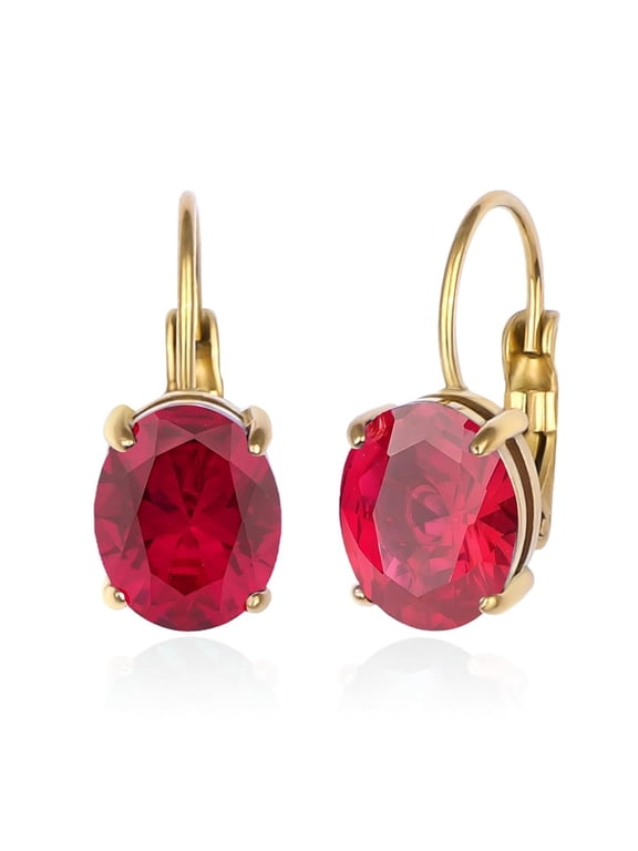 Cut-Oval Ruby Leverback Earring for Women Oval Red CZ Hanging Lever Drop Earring July Birthstone Gift Ruby Jewelry Gift for Wife Mother Girlfriend Daughter