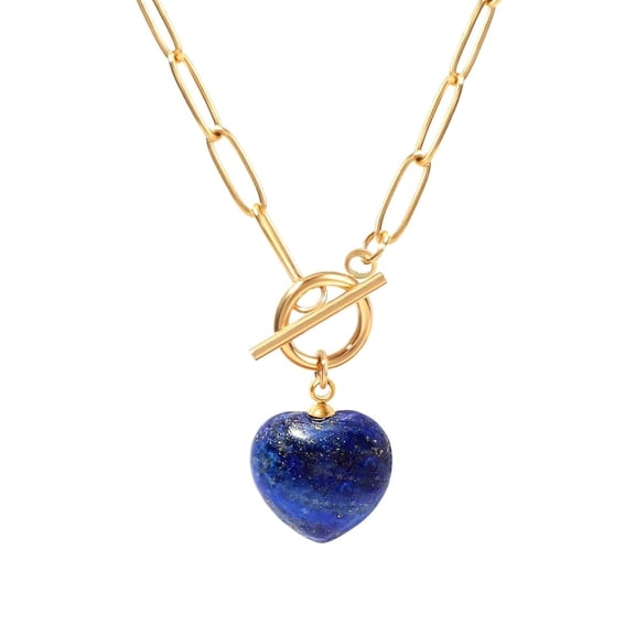Lsnesstla Heart Lapis Lazuli Paperclip Toggle Necklace for Women 18K Gold Plated Natural Lapis Lazuli Jewelry Christmas Gift for Mother