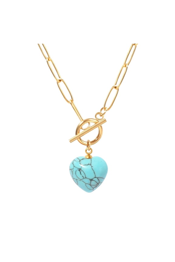 Heart Paperclip Toggle Turquoise, Turquoise Necklace, Stainless Steel, 1