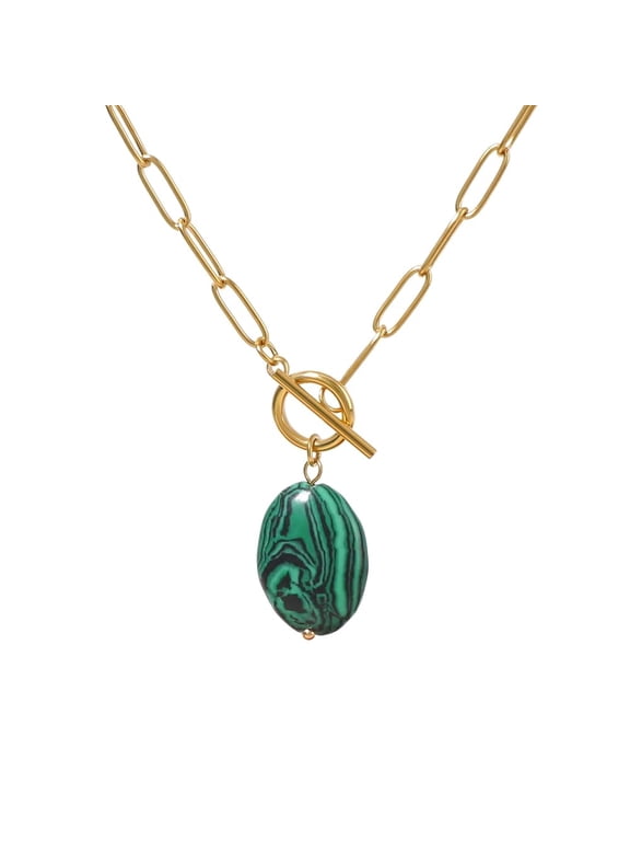 Pendant Paperclip Toggle Malachite, Malachite May Birthstone Necklace, Stainless Steel, 1 Count per Pack