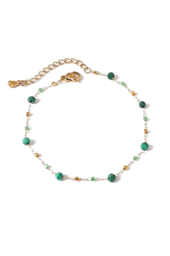 Natural Malachite Stone Bracelets for Women Green Bead Link Bracelet Handmade Gemstone Beaded Bracelet Malachite Jewelry Birthday Gift for Wife Girlfriend Mother