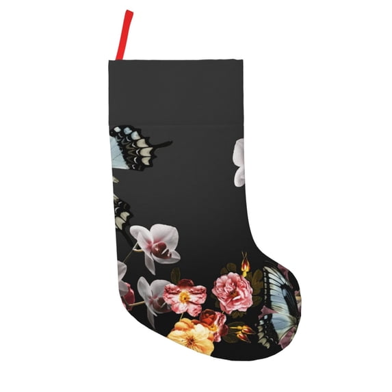 Lsque 18 Inches Butterfly with Fowers Pattern Christmas Stockings Hanging Ornaments,Knitted Xmas Fireplace Hanging Stocking,Holiday Decoration