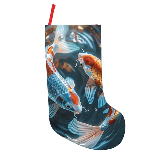 Lsque 18 Inches Cute Koi Fish Serenity Pattern Christmas Stockings Hanging Ornaments,Knitted Xmas Fireplace Hanging Stocking,Holiday Decoration
