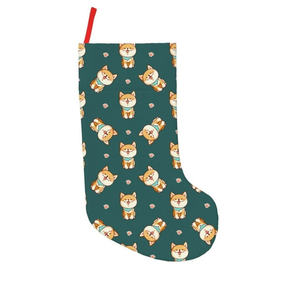 Lsque 18 Inches Cute Shiba Pattern Christmas Stockings Hanging Ornaments,Knitted Xmas Fireplace Hanging Stocking,Holiday Decoration