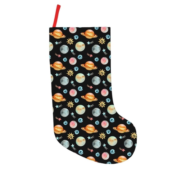 Lsque Watercolor Space Planets Pattern 18 Inch Christmas Stockings, Festive Holiday Stocking for Christmas Decorations Holiday Decor