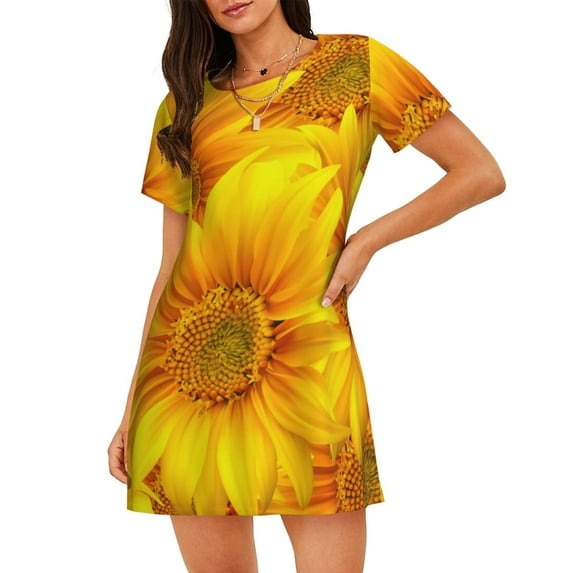 Lsque 3D Sunflowers Pattern Nightgowns for Women Sleep Shirts Short Sleeve Nightshirt Pullover Nightdress Soft Sleepwear Relaxed Fit Nightdress