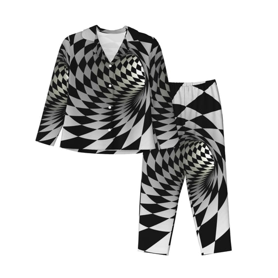 Lsque 3D Vortex Illusion Pattern Long Sleeve Pajama Set for Women - Soft 2-Piece Sleepwear and Loungewear Set with Pockets, Comfy Nightwear-X-Large