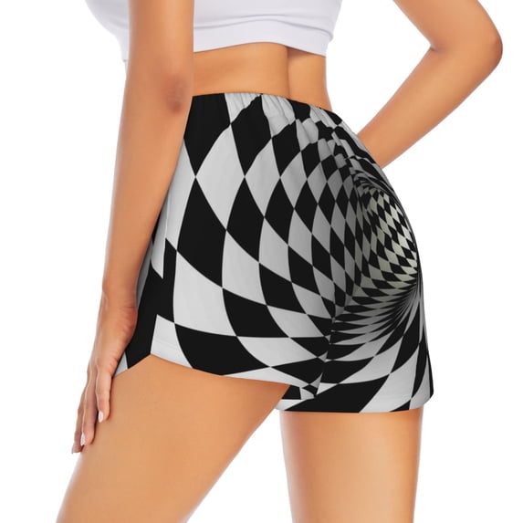 Lsque 3D Vortex Illusion Printed Women's Running Shorts with Liner Pockets,Elastic Quick Dry Workout Athletic Gym Yoga Shorts,Womens High Waist Shorts-X-Large