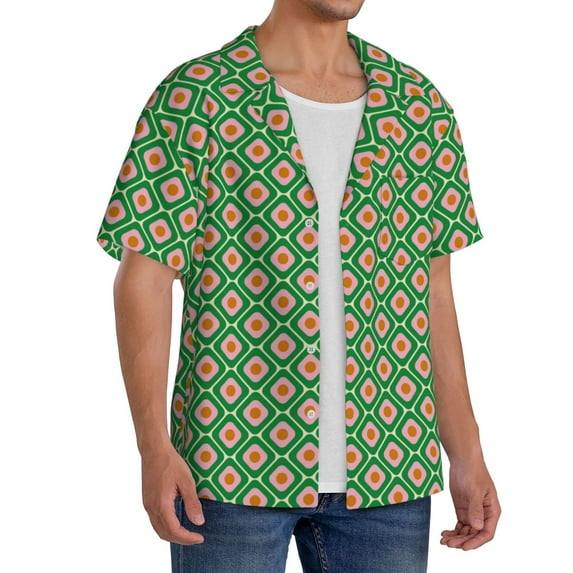 Lsque 60s and 70s Style print Men's Cuban Collar Short Sleeve Shirt Summer Beachwear Casual Button Down Fashionable Vacation Leisure Shirt-XX-Large
