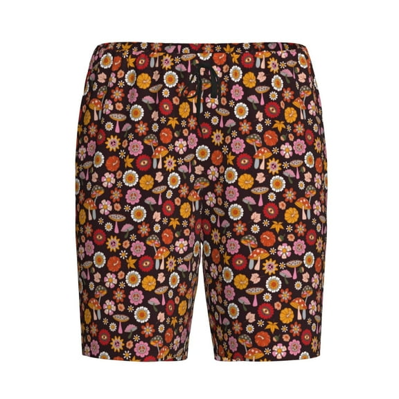 Lsque 70s Groovy Hippie Retro Mens Sleep Pajama Shorts,Short Pajama Pants, Cotton Ultra-Soft Knit-Medium