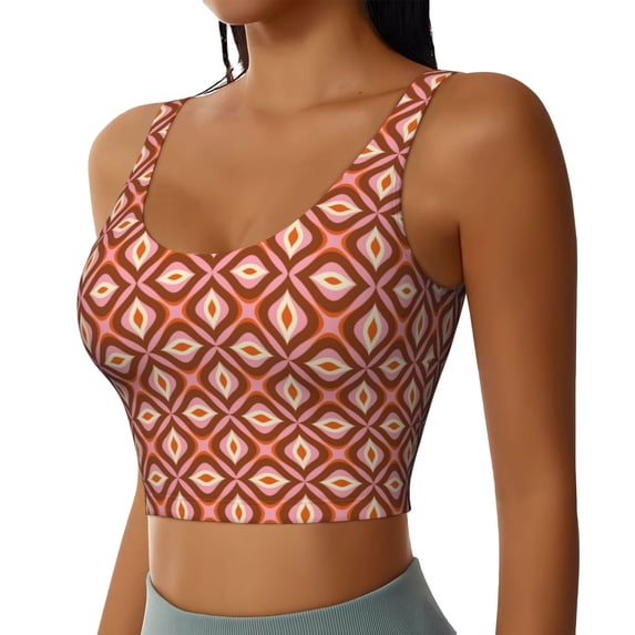 Lsque 70s Retro Style Printed Women'S Sports Bra, Compression, Moisture Wicking, High-Impact Sports Bra For Women,Supportive sports bra-