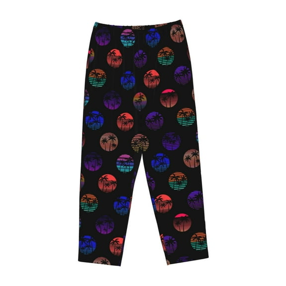 Lsque 80s Style Palm Trees Print Women's Pajama Pants, Lounge Pant - Comfortable Home Wear,Elastic Waistband, Stylish Design-Small