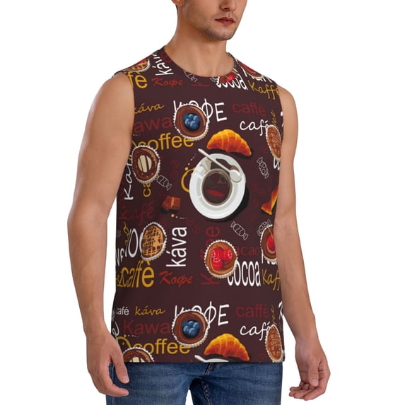 Lsque A Cup Of Black Coffee On A Saucer Print Men's Cotton Blend Sleeveless Muscle Shirts (S-3XL)- Moisture Wicking, Odor Protection, UPF 30+,Medium