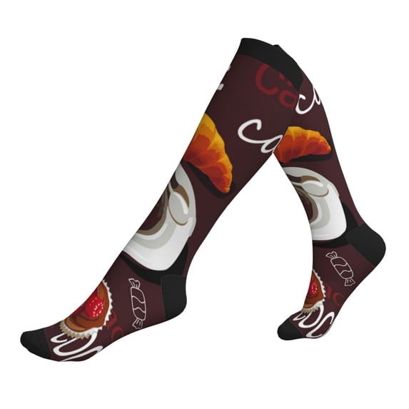 Lsque A Cup Of Black Coffee On A Saucer Pattern Sport Compression Socks for Men & Women 15-20 mmHg Knee High Nurse Pregnant Running Medical and Travel Athletic