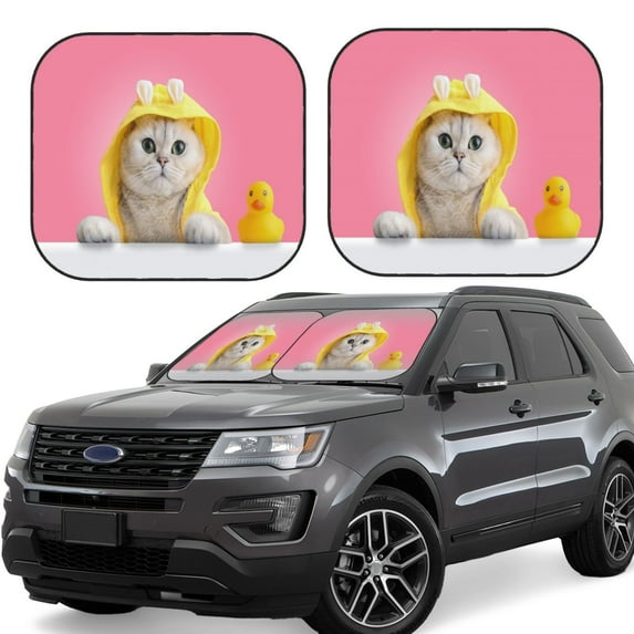 Lsque A Funny Cat 2 PCS Windshield Sun Shade | CarFoldable Window Covers | Car Accessories Reflect UV for Universal Cars SUV Truck | Medium
