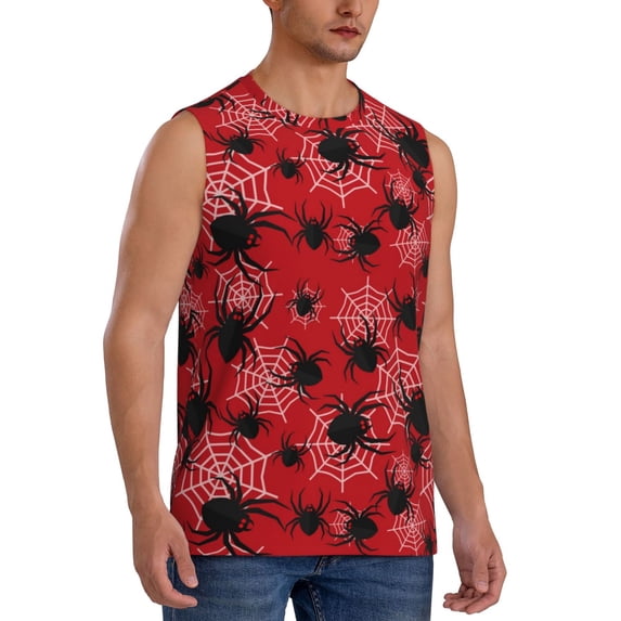 Lsque A Web With A Spider 1 Print Men's Cotton Blend Sleeveless Muscle Shirts (S-3XL)- Moisture Wicking, Odor Protection, UPF 30+,Small