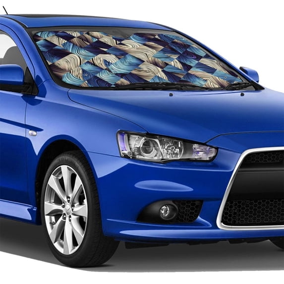 Lsque Abstract Blue Squares Car Windshield Sun Shade | Accordion Folding Style Auto Shade for Car Truck SUV Van | Blocks UV Rays Sun Visor Protector | Small