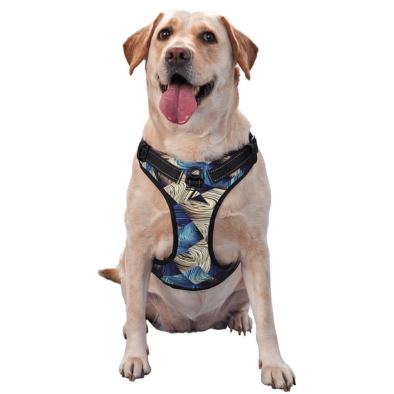 Lsque Abstract Blue Squares Dog Harness, No-Pull Pet Harness with 2 Leash Clips, Adjustable Soft Padded Dog Vest with Easy Control Handle for Large Dogs-