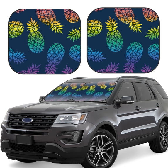 Lsque Abstract Bright Pineapple Fruit Retro 2 PCS Windshield Sun Shade | CarFoldable Window Covers | Car Accessories Reflect UV for Universal Cars SUV Truck | Large