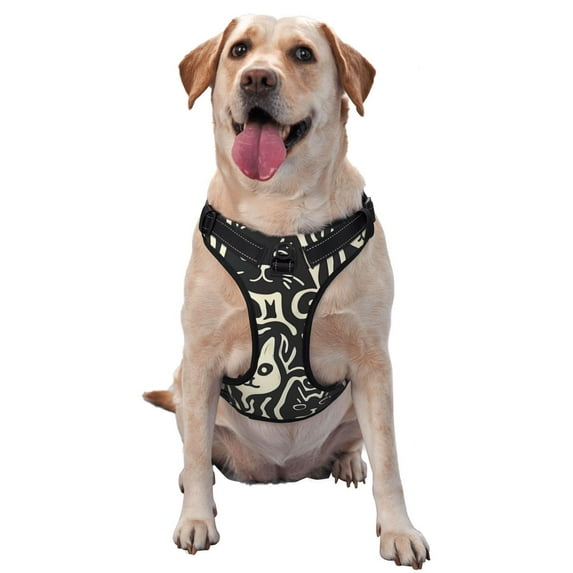 Lsque Abstract Cat Faces Pattern Dog Harness, No-Pull Pet Harness with 2 Leash Clips, Adjustable Soft Padded Dog Vest with Easy Control Handle for Large Dogs-Large