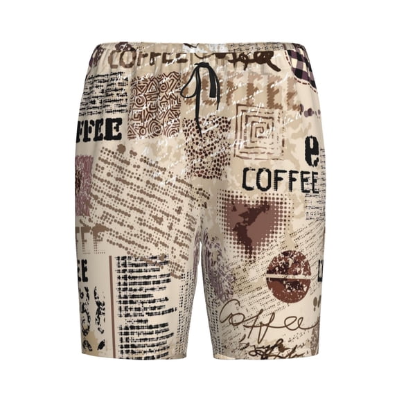 Lsque Abstract Coffee Pattern With Letters Mens Sleep Pajama Shorts,Short Pajama Pants, Cotton Ultra-Soft Knit-Large